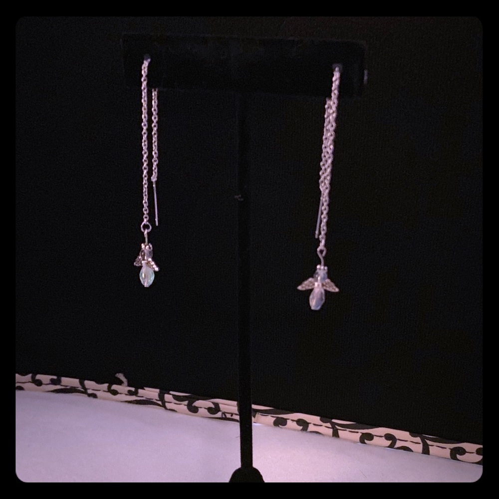 Crystal angel threader earrings